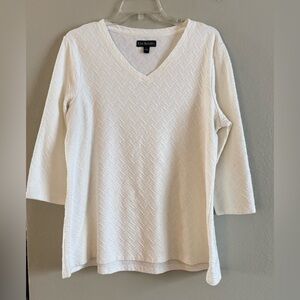 Kim Rogers Women’s White Textured V-Neck 3/4 Sleeve Knit Top Size Large Shirt